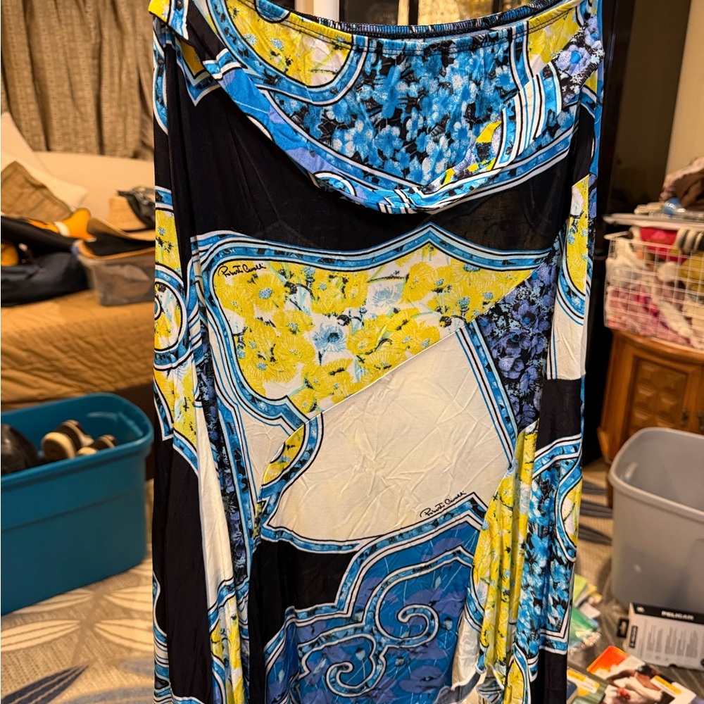 Roberto Cavalli Asymmetrical Skirt in Blue, Yellow, and Black